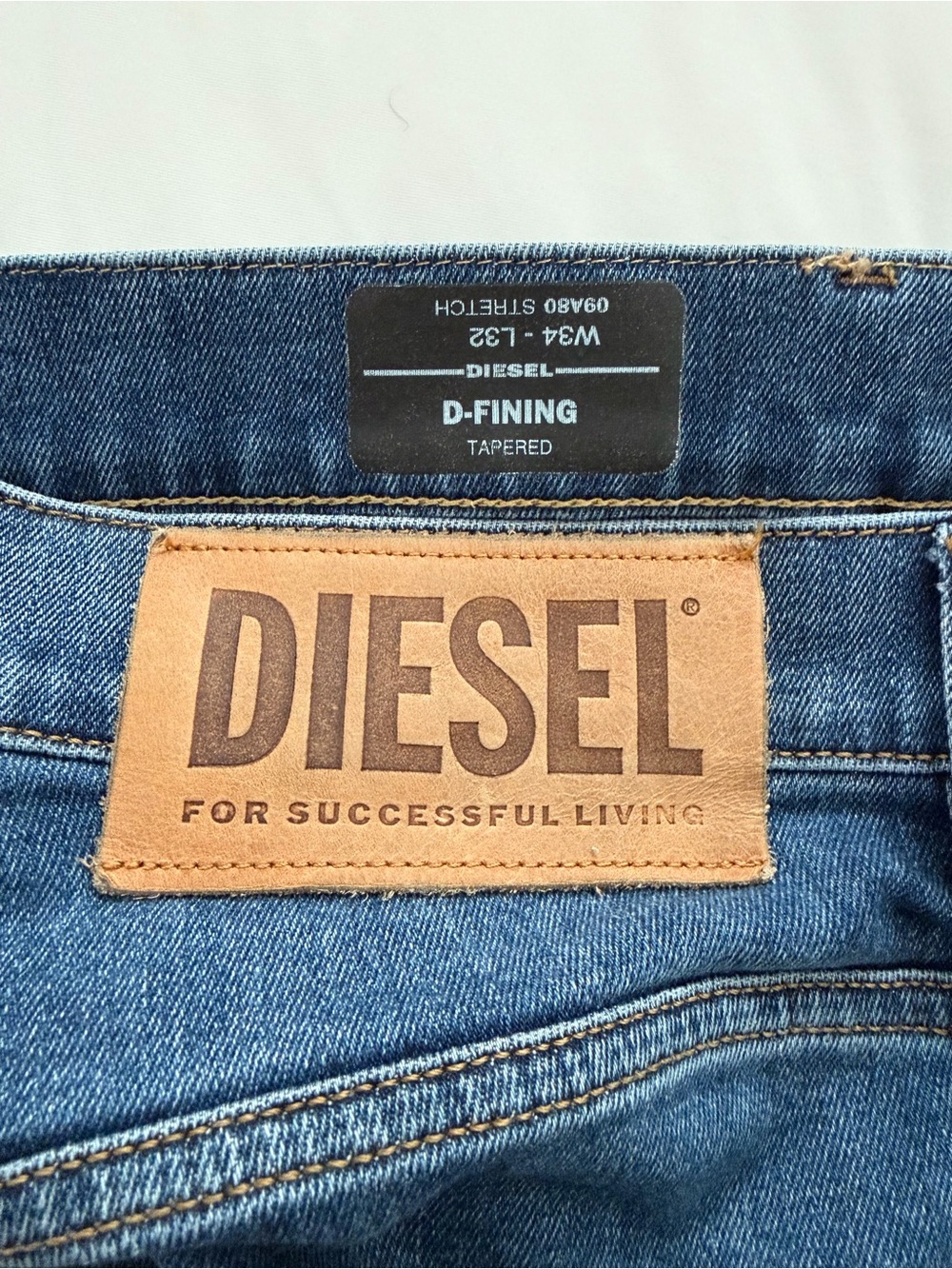 Diesel D-Fining Tapered Men's Jeans - Blue with Tan Patch
